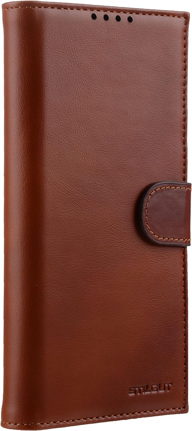STILGUT Talis kompatibel mit Samsung Galaxy S22 Ultra Hülle mit Kartenfach aus Leder, Wallet Case, L