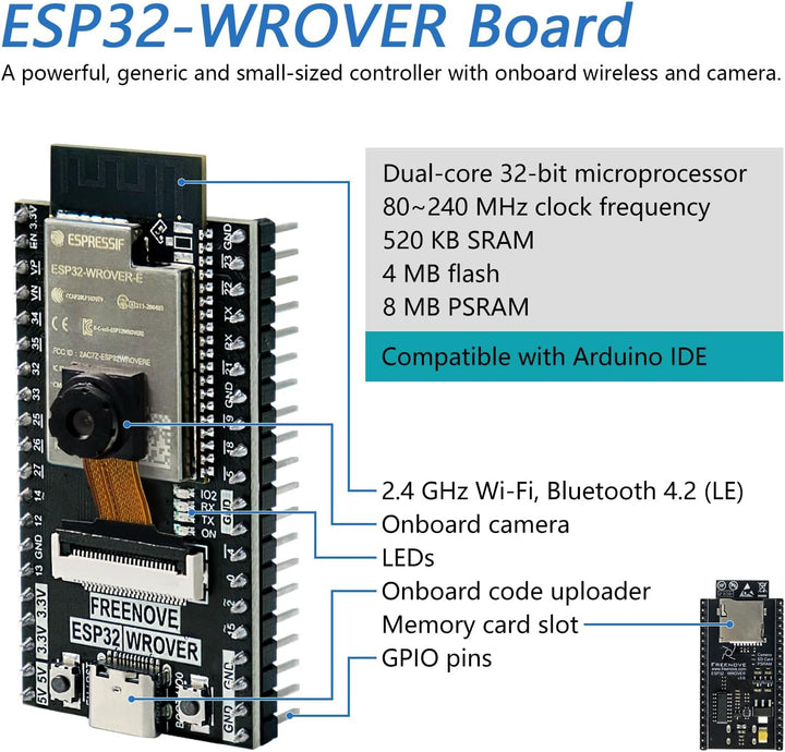 FREENOVE Ultimate Starter Kit for ESP32-WROVER (Included) (Compatible with Arduino IDE), Onboard Cam