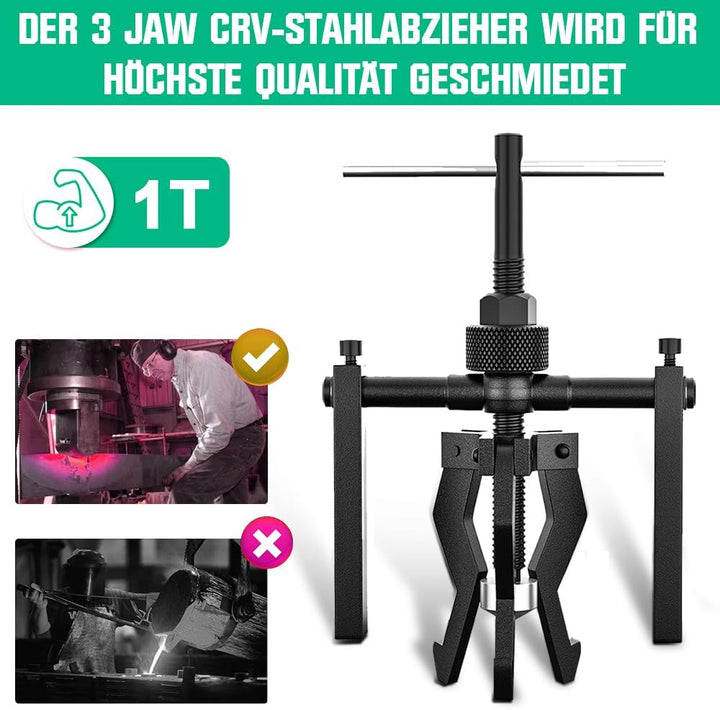 3-Backen Innenlager-Abzieher, Lager Abzieher mit 3 Arming | 18 bis 40 mm | 1 Ton | Aus Chrom-Vanadiu