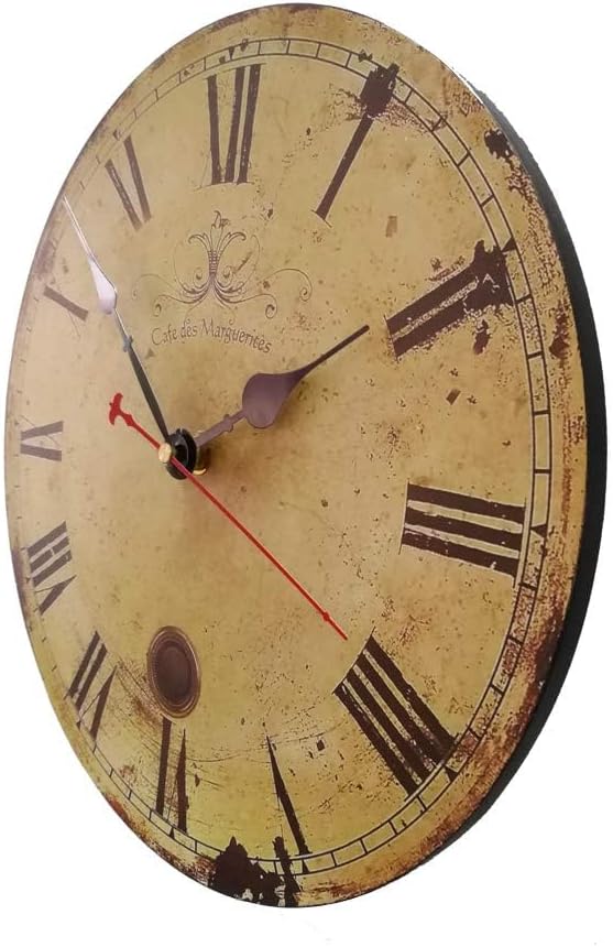 Wanduhr küchenuhr Vintage Shabby CHIC Antik Nostalgie Rustikale Quarzuhr aus MDF mit lautlosem Uhrwe