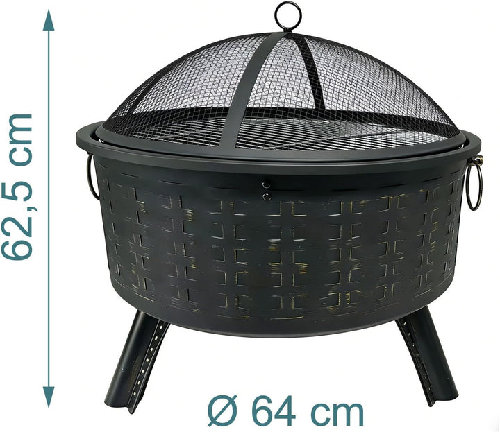 Relaxdays Feuerschale, HxØ 62 x 66 cm, mit Grillrost, Funkenschutz &amp; Schürhaken, Feuerstelle Garten,
