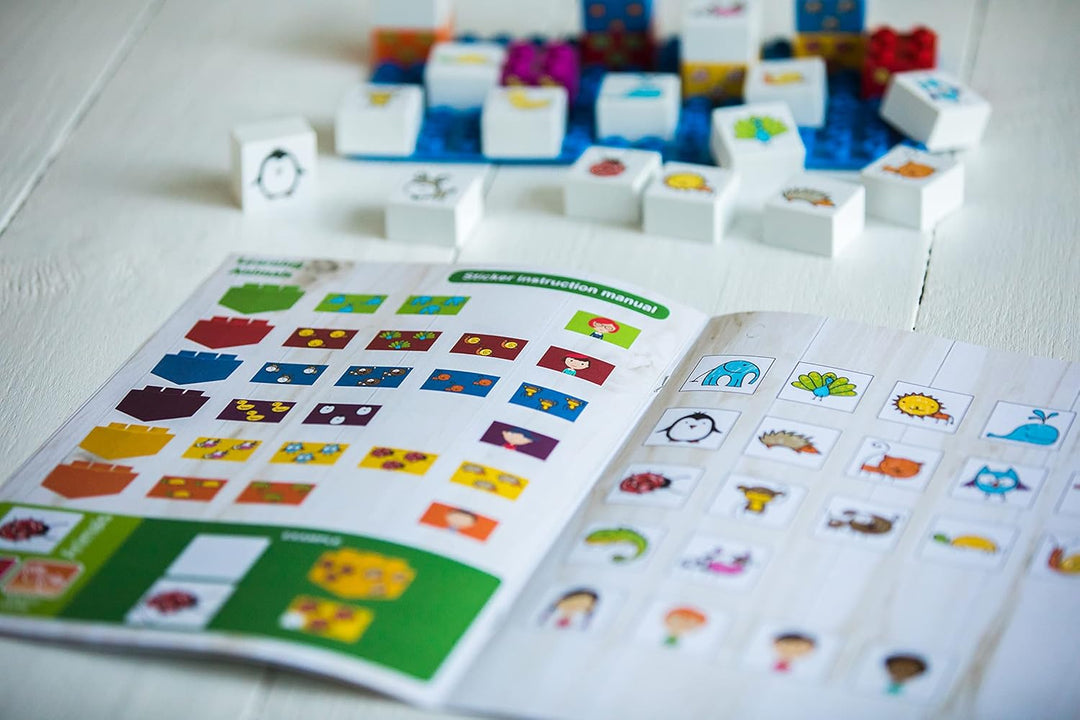 BIOBUDDI Bausteine zum Tiere Lernen, 27 Teile, 1 Platte, 100% kompatibel mit Lego & duplo, klimaneut