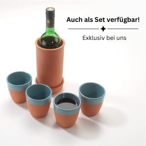 Weinkühler aus Ton/Keramik Natur mit Untersetzer – Flaschenkühler für Wein, Sekt &amp; Getränke, für 700