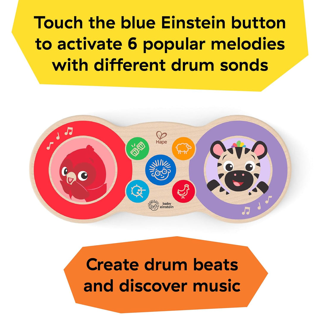 Baby Einstein 12610 Hape Upbeat Tunes Magic Touch Holztrommel, Musikspielzeug aus Holz, mit 6 Melodi