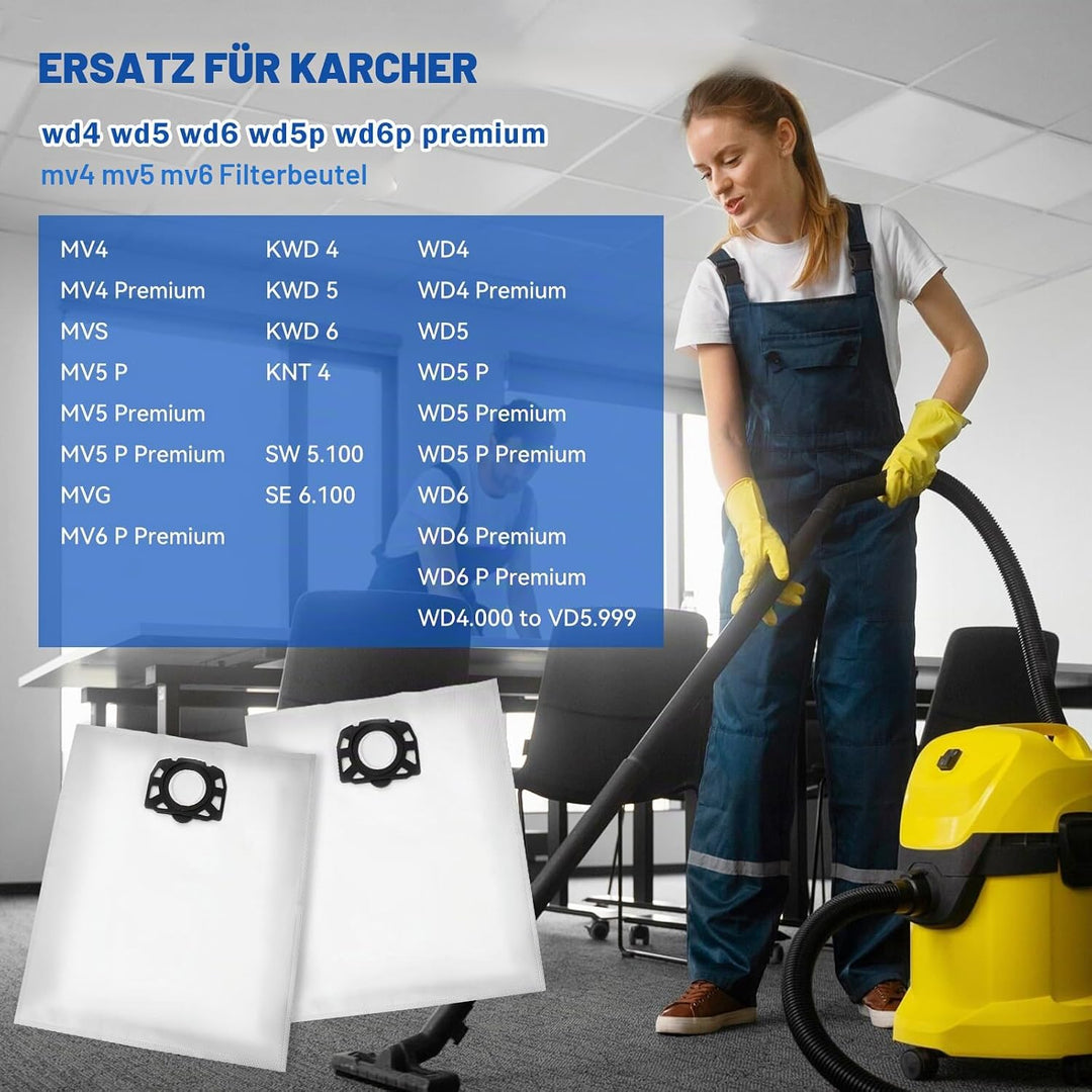 12 Staubsaugerbeutel für Kärcher WD4 WD5 WD6 WD5P WD6P MV4 MV5 MV6, KFI 487 357 grosse Staubbeutel,