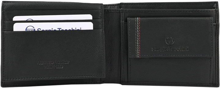 Sergio Tacchini Herren-Geldbörse aus echtem Leder, Schwarz, mit Kartenfach und Geschenkbox 11 x 9 x