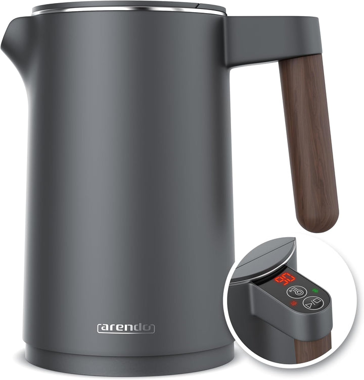 Arendo - Wasserkocher Edelstahl mit Temperatureinstellung - 45°C-100°C - 1.5 Liter - Doppelwand - BP