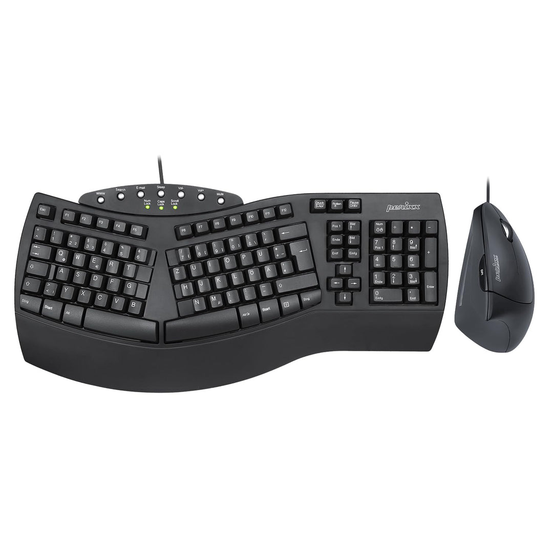 Perixx PERIDUO-512B Ergonomisches Tastatur- und Maus-Set - Vertikale Design-Maus, Kabelgebunden, USB