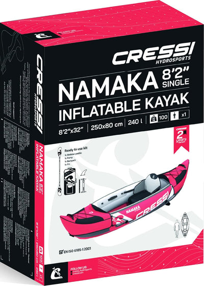 Cressi Unisex-Adult Namaka Single Seat Ikayak Set 8'2'' Aufblasbares Kajak mit dreifacher Luftkammer