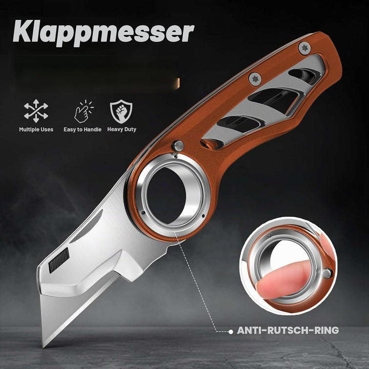 Profi Falt-Cuttermesser mit rutschfestem Fingerring &amp; Aluminiumlegierung, werkzeugloser Klingenwechs