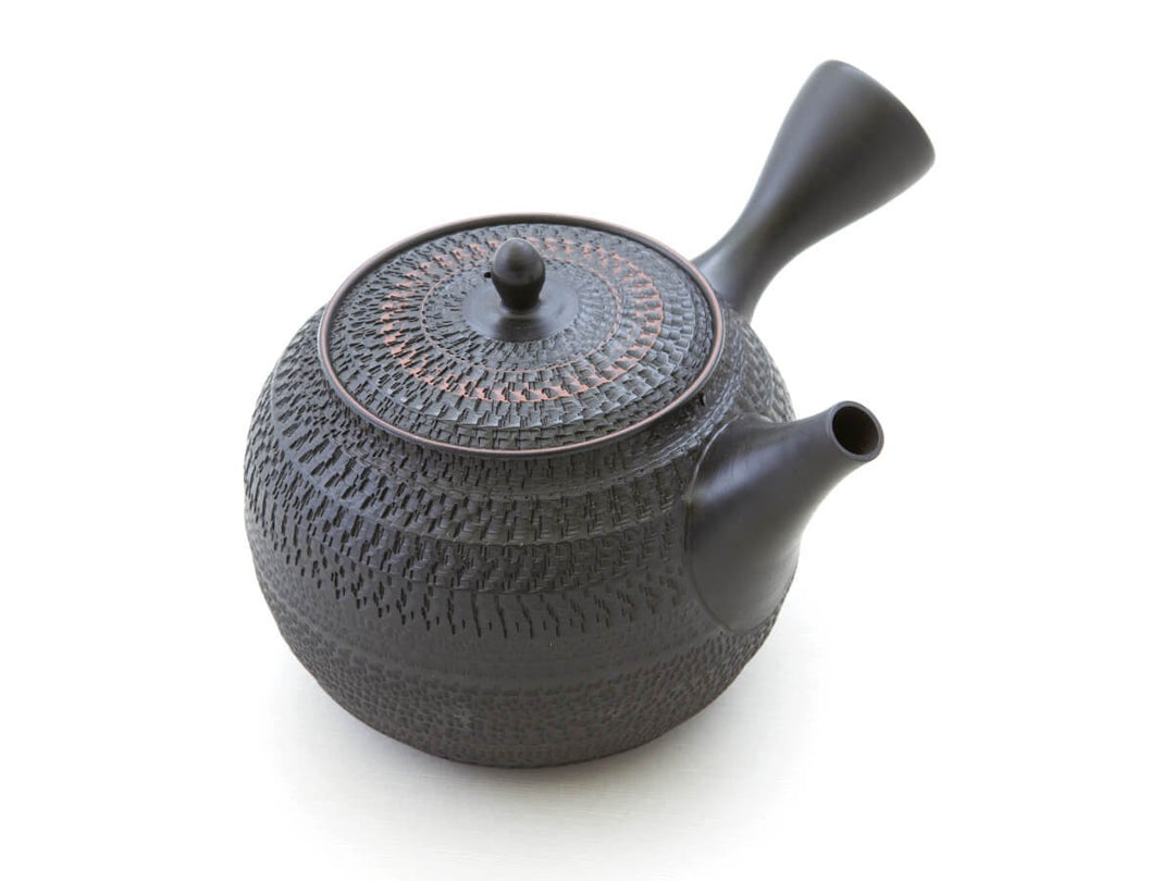 Gyokko Japanische Tee-Kanne Tokoname Ton, 500 ml, schwarz. Handmade. Unglasiert, integriertes Kerami