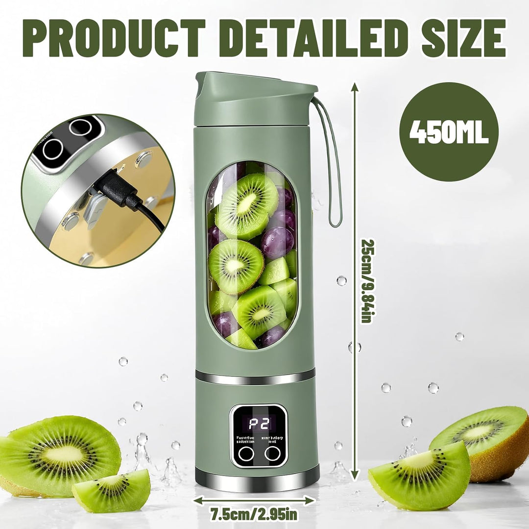 Tragbarer Mixer 450ml, wiederaufladbarer Mini-Standmixer mit LED-Display und 12 Klingen, kompakter S