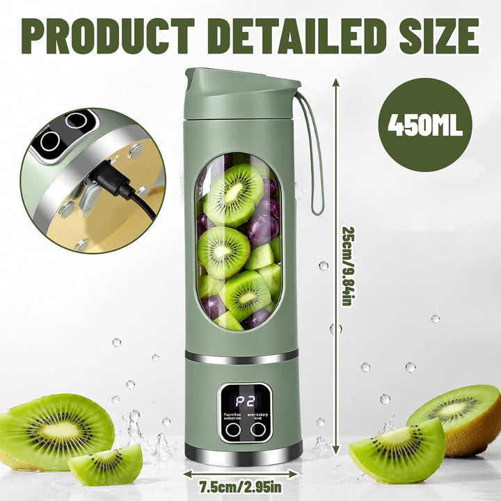 Tragbarer Mixer 450ml, wiederaufladbarer Mini-Standmixer mit LED-Display und 12 Klingen, kompakter S