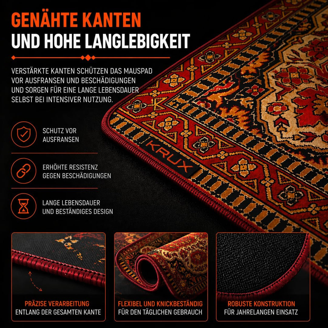 KRUX Space Carpet XXL, Mauspad, Teppichmuster, 400 x 970 mm, leichtgängige Mausführung, Kantenbesatz