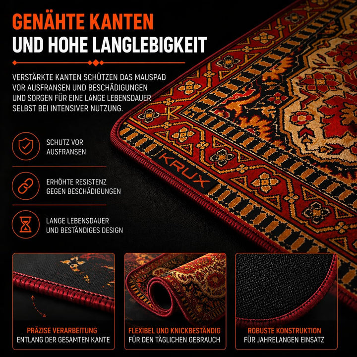 KRUX Space Carpet XXL, Mauspad, Teppichmuster, 400 x 970 mm, leichtgängige Mausführung, Kantenbesatz