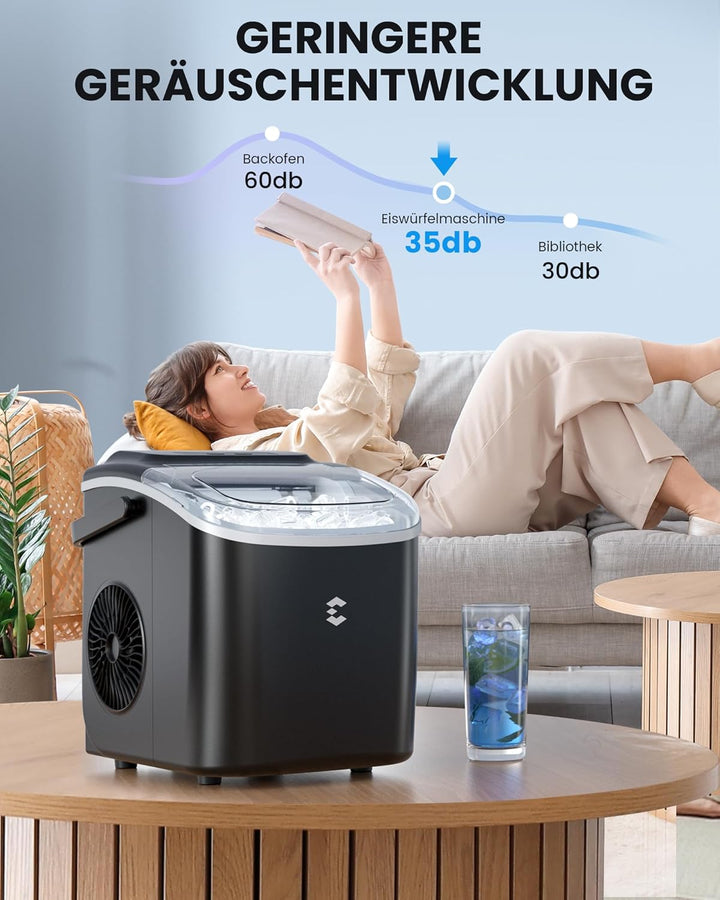 EASYERA Eiswürfelmaschine Klein, Tragbar und Kompakt, 12 KG/24H, Eiswürfel in 6 Minuten, 2 Eiswürfel