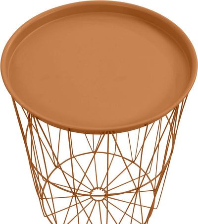greemotion Drahtkorb-Tisch mit Tablett, Stahl, Ø ca. 40 cm, Höhe ca. 46 cm Kupfer Ø ca. 40 cm, Kupfe