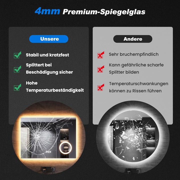 SONNI LED Badspiegel mit Bluetooth 100x60 cm, Badezimmerspiegel mit Beleuchtung und Touch, Steckdose