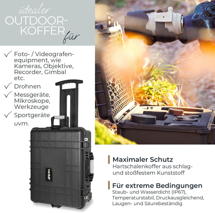 HMF Outdoor-Trolley, ODK400, Fotokoffer mit Rasterschaumstoff | 58,5 x 45 x 27,5 cm | Schwarz 58.5 x