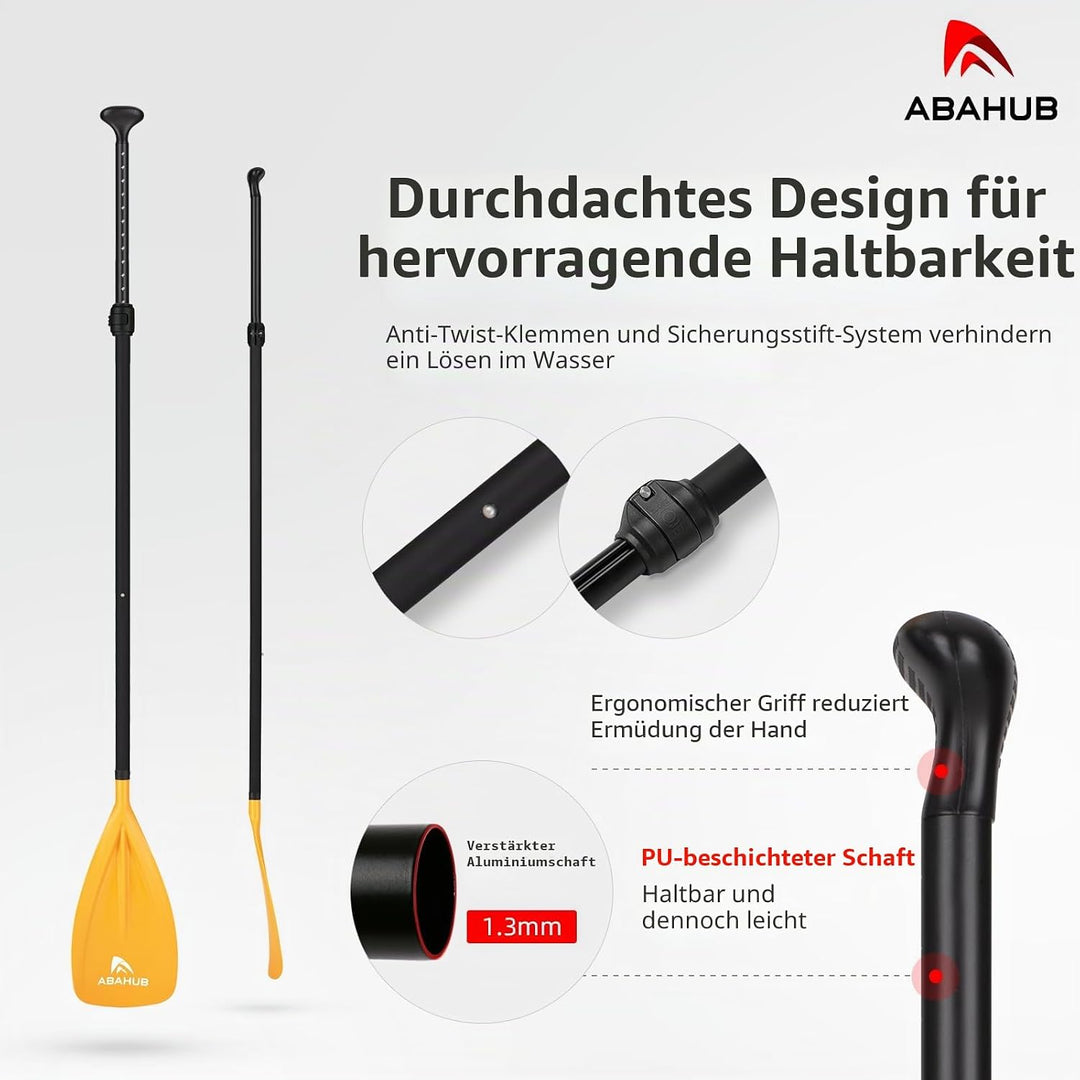 Abahub SUP Paddel 3teilig Stand Up Teleskoppaddel 173-213cm Aluminium mit PU Beschichtung für SUP Bo