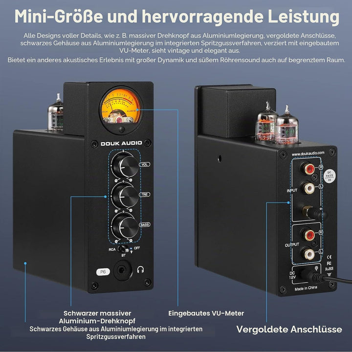 Douk Audio P6 HiFi Bluetooth Röhrenvorverstärker Stereo Audio Verstärker Kopfhörer Verstärker Tube P