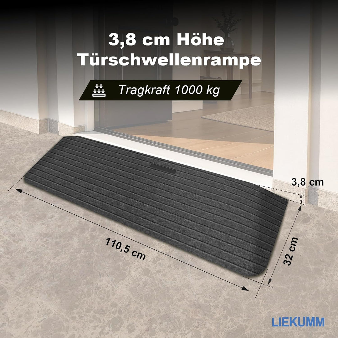 LIEKUMM 3,8 cm Höhe 1000 kg Tragfähigkeit Anti-Rutsch-Türstufenrampe, Naturkautschuk Rollstuhl Schwe