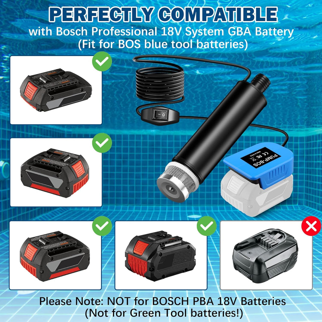 Wasserpumpe für Bosch Professional 18V System GBA Akku, 500GPH Tauchpumpe Schmutzwasserpumpe Saugpum