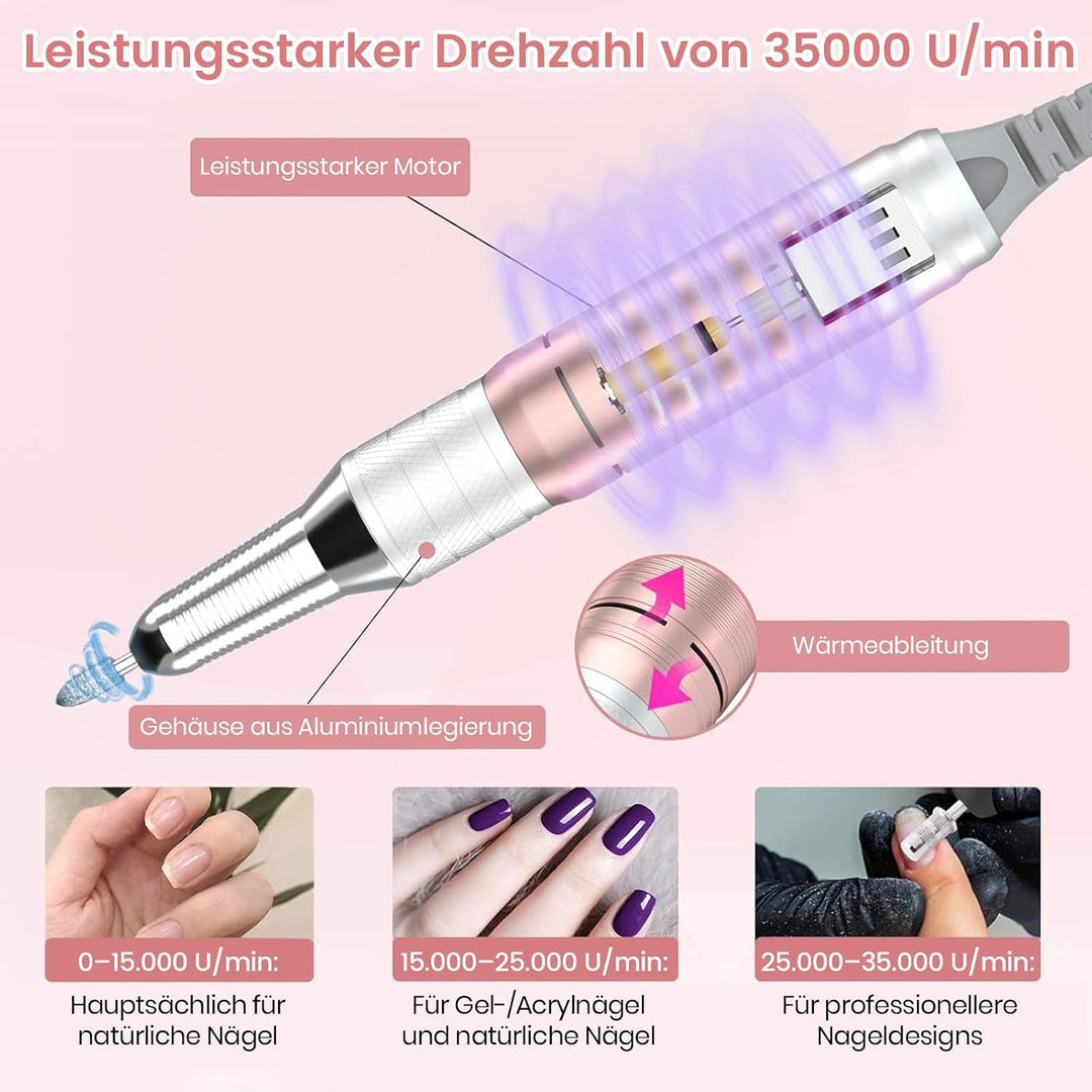 Elektrische Nagelfräser 35000 U/min, Delanie Wiederaufladbare Fräser für gelnägel Nagellack, Manikür