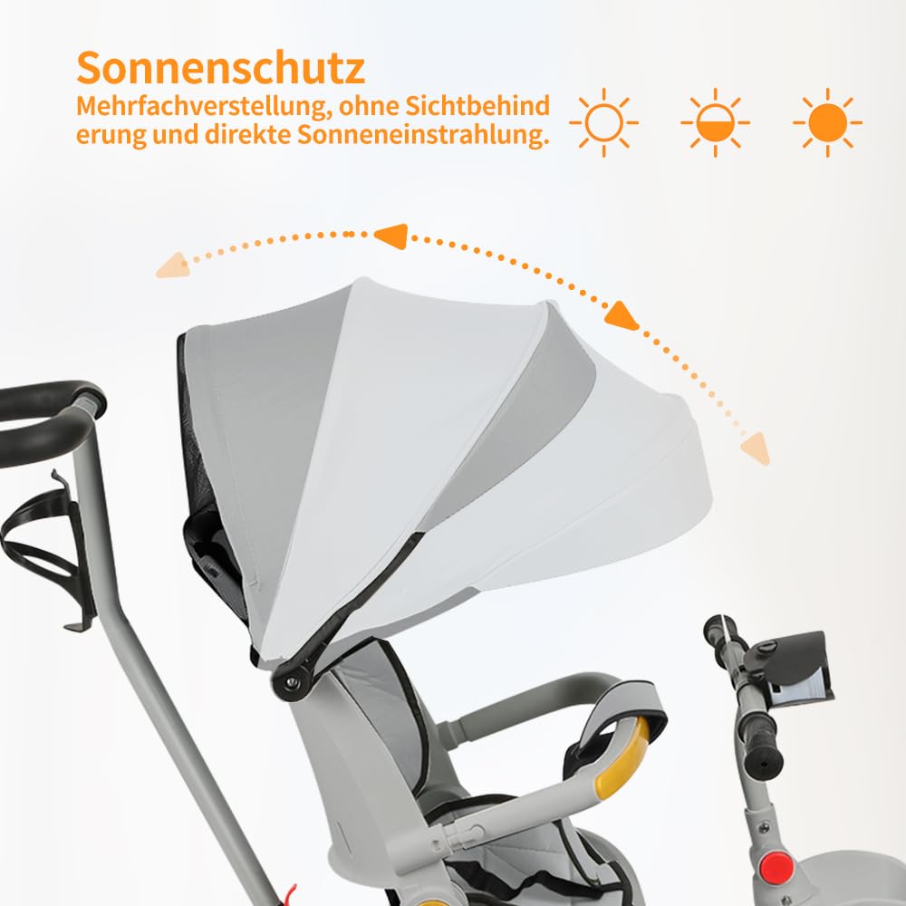 Kompakter Kinderwagen - Bis 25 kg, Neigbar, Faltbar mit Getränkehalter, Regenschutz, Sonnenverdeck (