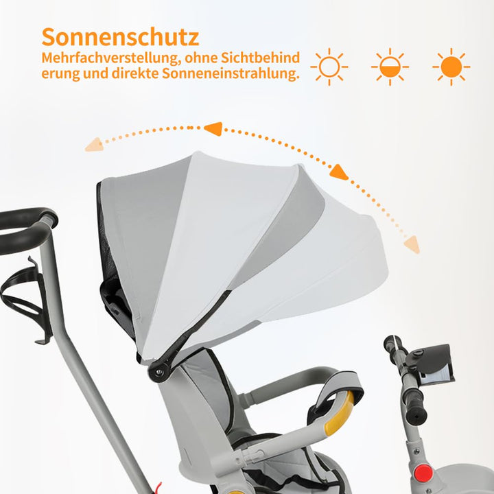 Kompakter Kinderwagen - Bis 25 kg, Neigbar, Faltbar mit Getränkehalter, Regenschutz, Sonnenverdeck (