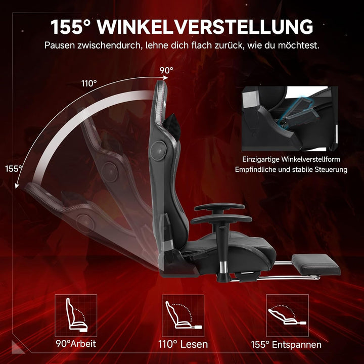 GTPLAYER Gaming Stuhl mit Fussstützen Lautsprecher Bluetooth, Gamer Stuhl Ergonomischer Computerstuh