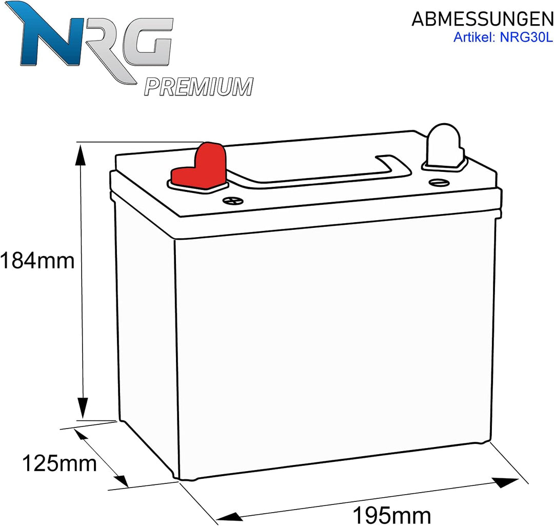 NRG Premium Batterie 30Ah 12V Rasentraktor Aufsitzmäher Plus Pol Links Fleurelle MTD Partner John De