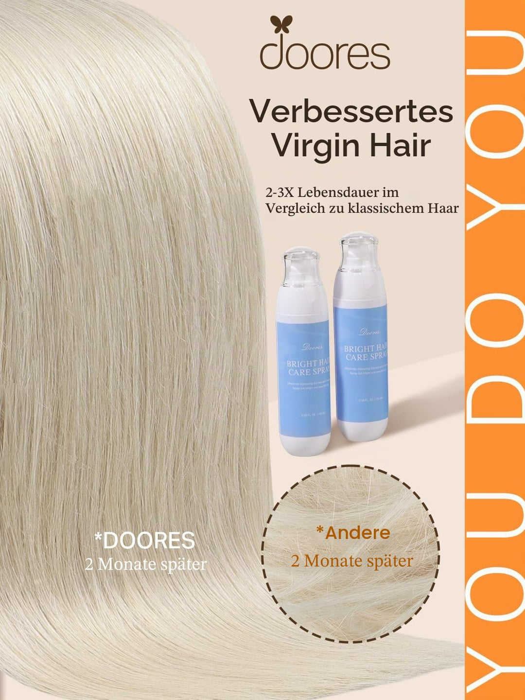 DOORES Echthaar Tape Extensions Remy Haar Tape, Platinblond 35cm (14zoll) 50g 20pcs, Blond Tape Exte
