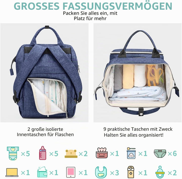Viedouce Baby Wickelrucksack Wickeltasche Babytasche,Wasserdicht Oxford Grosse Kapazität für ausgehe