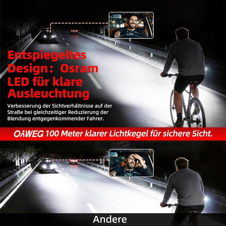 Fahrradlicht Vorne StVZO, Osram LED mit Auto-Sensor 4 Leuchtmodi, IPX4 wasserdicht, USB-C wiederaufl