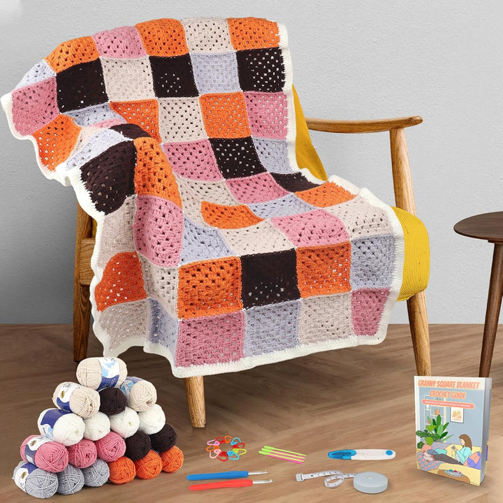 Aeelike Häkelset Anfänger für Granny Square Decke, Starter Häkelset für Erwachsene mit Häkelnadeln 4