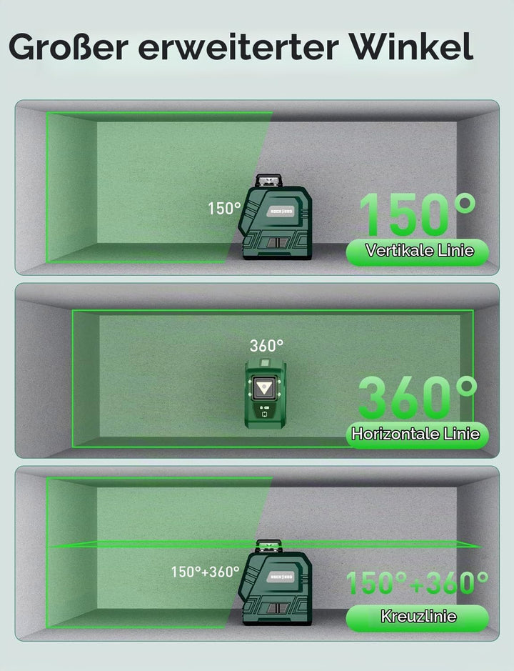Laser-Wasserwaage mit 1,2m-Stativ, RockSeed 1x360° Horizontal und 1x150° Vertikal Grüner Linie Selbs