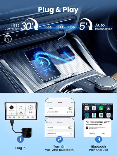 2-in-1 Android Auto und Carplay Wireless Adapter mit schnellem, stabilem 5GHz WiFi und Bluetooth, An