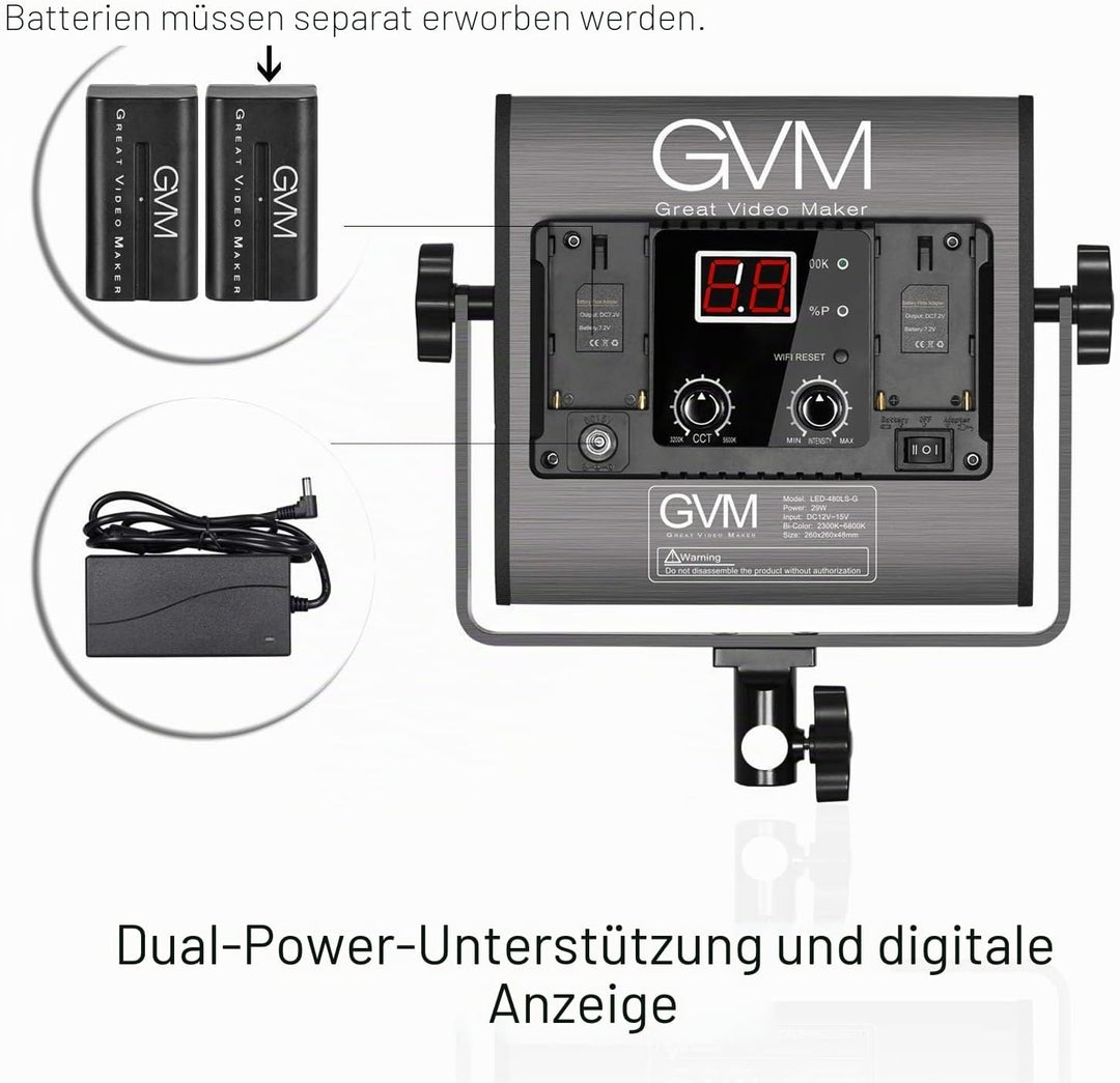 GVM LED Videoleuchte mit Stativ, APP Control 480 LED Fotobeleuchtung für YouTube Studio Videolicht S
