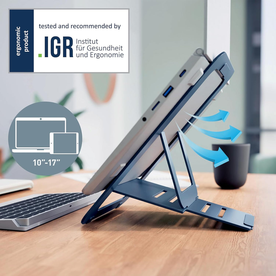Leitz Aluminium Ultra-Flacher Verstellbarer Laptopständer, Extra leicht, faltbar & ergonomisch, 5 Hö