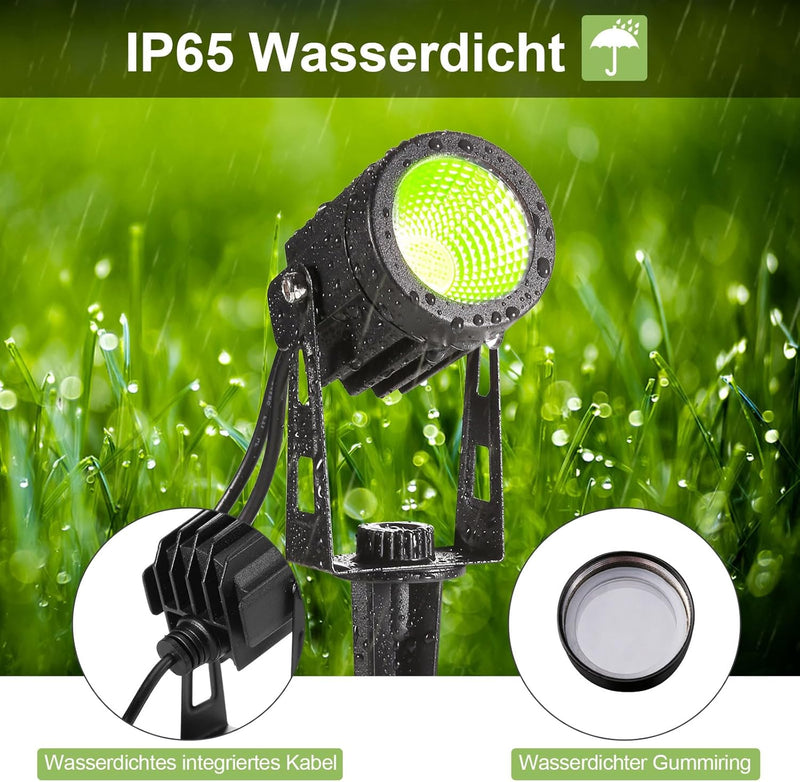 Greenclick RGB Gartenleuchte 21m 6er LED Gartenstrahler mit Strom Erdspiess 12V 3W 1800lm Farbig Gar