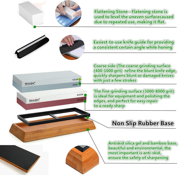 Schleifstein Set, 2-IN-1 Abziehstein Schleifstein für Messer, Körnung 3000/8000 + Körnung 400/1000 m
