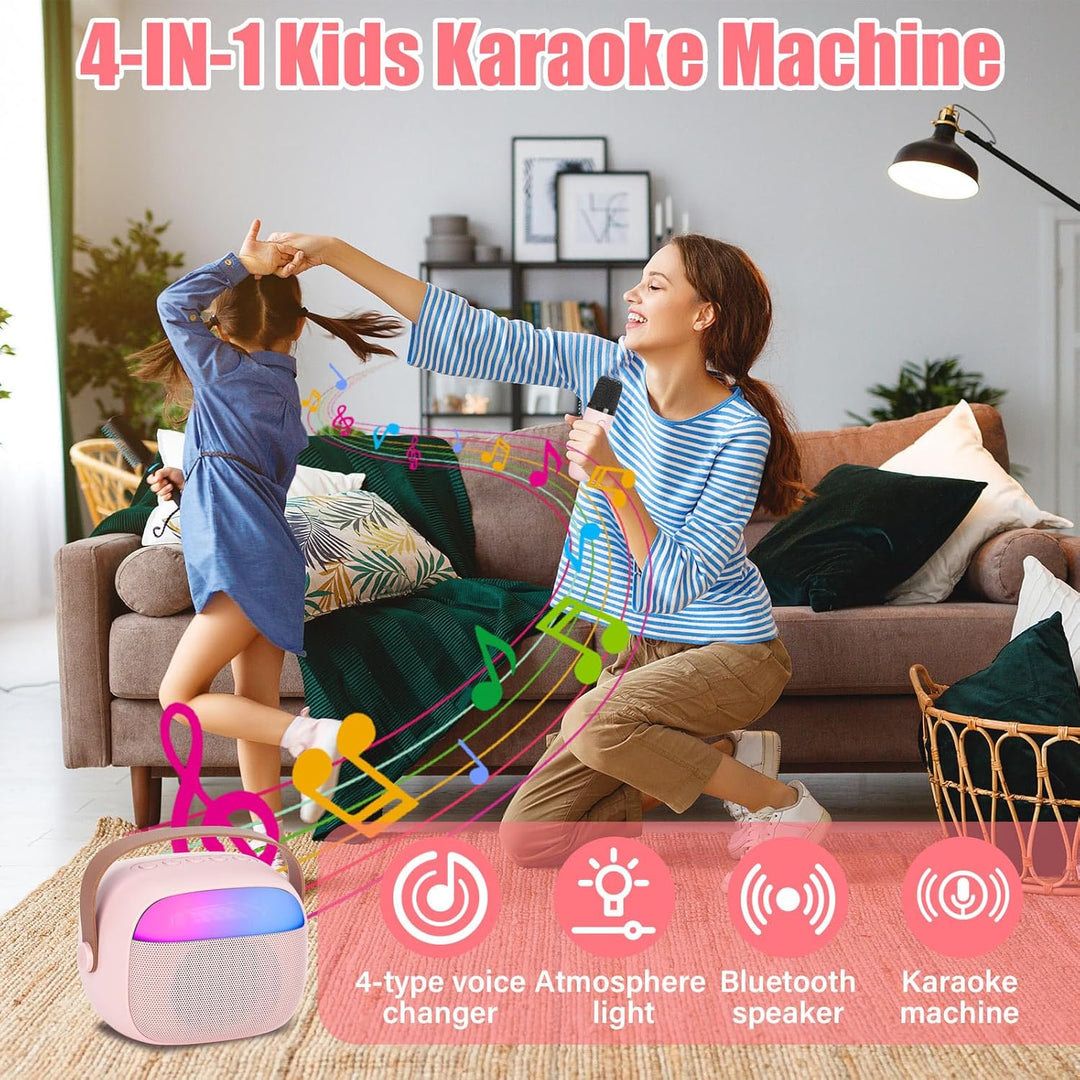 Karaoke Maschine Kinder mit 2 Drahtlosen Mikrofonen, Tragbares Bluetooth KTV Anlage, Lautsprecher mi