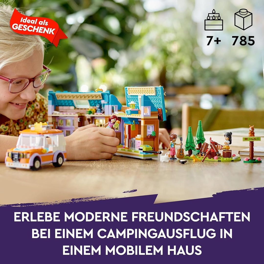 LEGO 41735 Friends Mobiles Haus, Camping-Spielzeug mit Auto, Tieren und Mini-Puppen Leo, Paisley & L