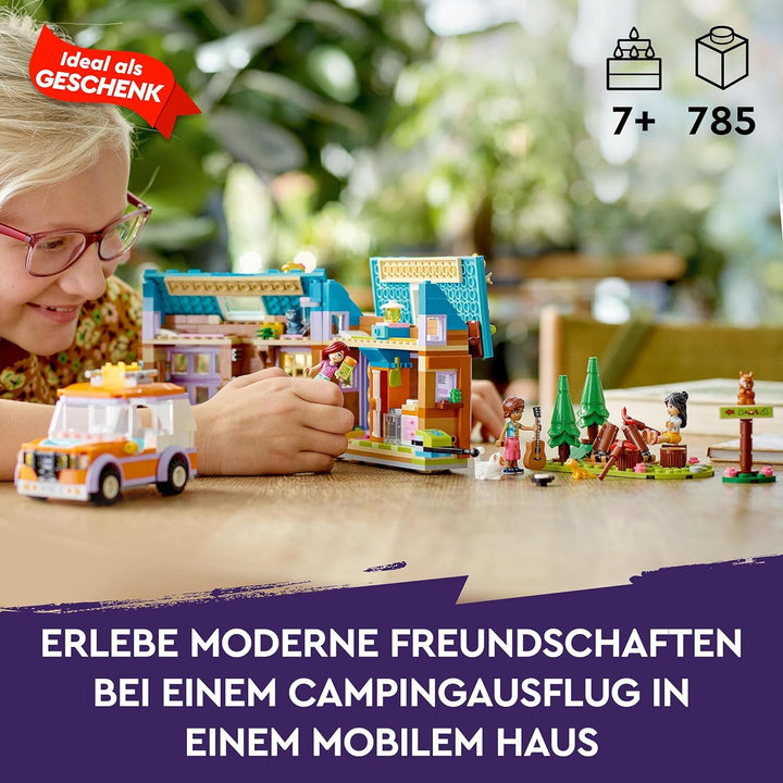 LEGO 41735 Friends Mobiles Haus, Camping-Spielzeug mit Auto, Tieren und Mini-Puppen Leo, Paisley & L