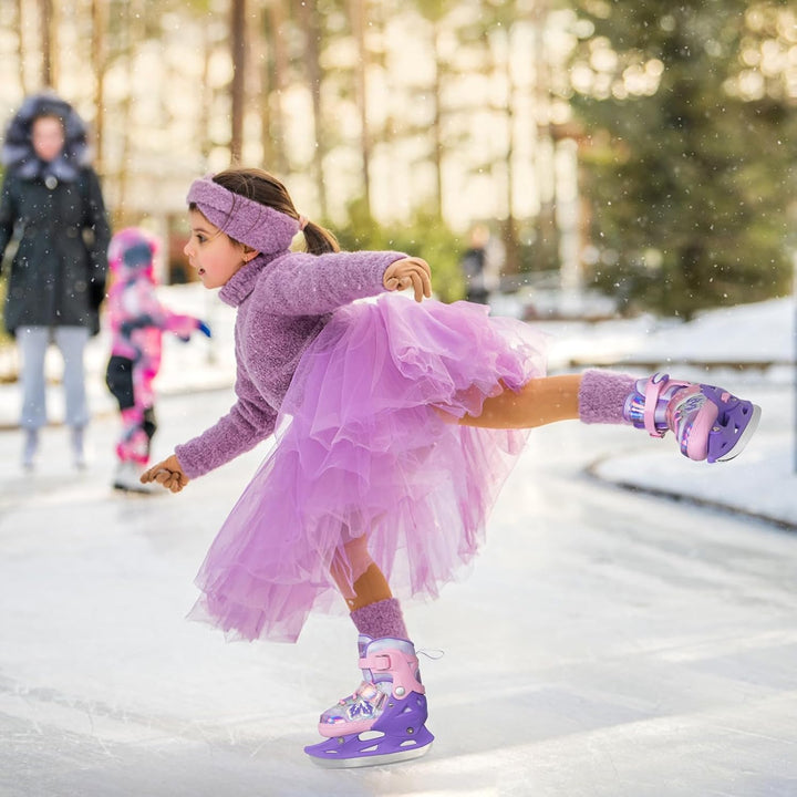 Nattork verstellbare Kinder Eisrutschen - 4 Grösse Schneeflocken Spitze-Up Skates mit warmem Plüsch