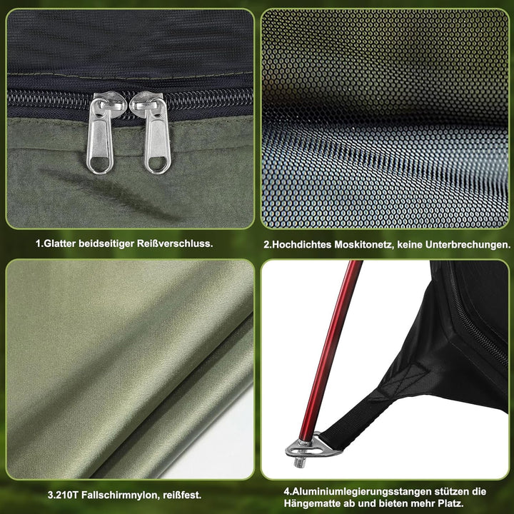 COVACURE Hängematte Outdoor Hängematte mit Moskitonetz - 200kg Belastbarkeit für 2 Personen 270 x 14