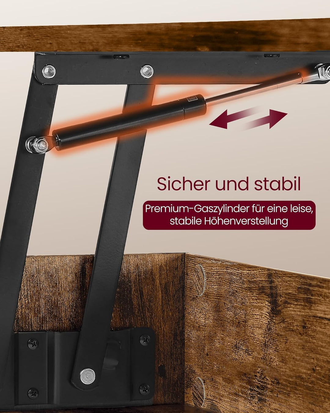 VASAGLE Couchtisch, höhenverstellbarer Wohnzimmertisch, Kaffeetisch, Gaszylinder, verstecktes Fach,