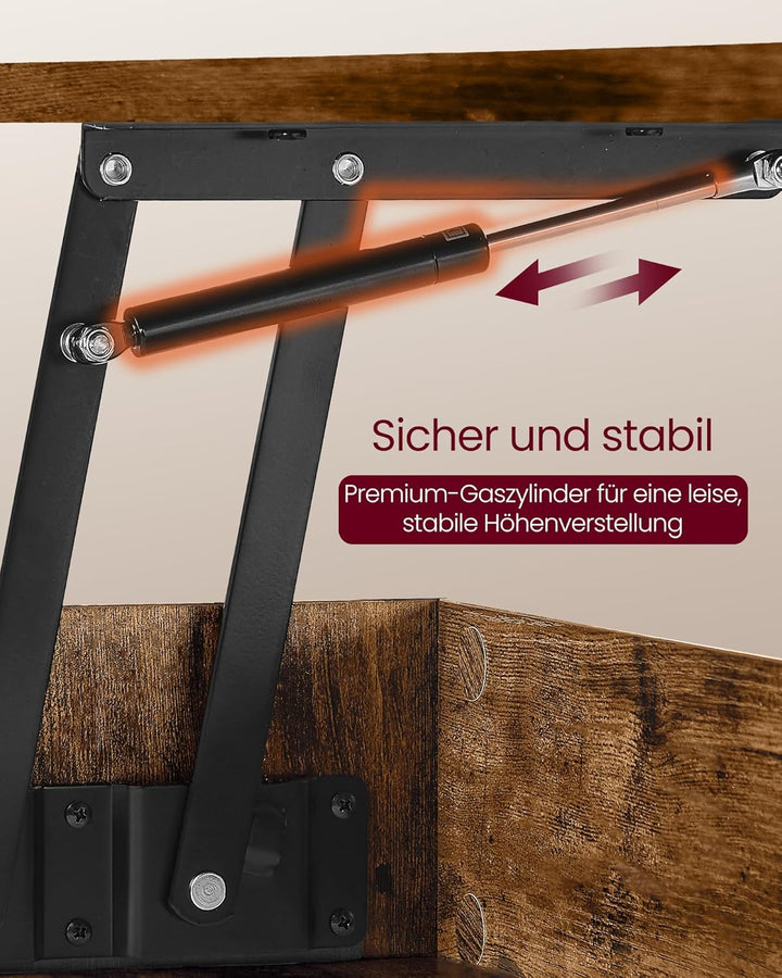 VASAGLE Couchtisch, höhenverstellbarer Wohnzimmertisch, Kaffeetisch, Gaszylinder, verstecktes Fach,