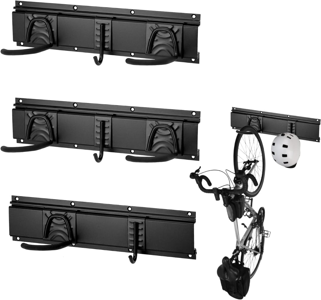 QWORK® Verstellbare Fahrradaufhängung für 5 Fahrräder und 3 Helme, Fahrräder Vertikal Wandhalterung,